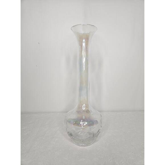 Vintage Iridescent Clear Glass Bud Vase 10" Mid-Century Modern Glass Art - Picture 1 of 7